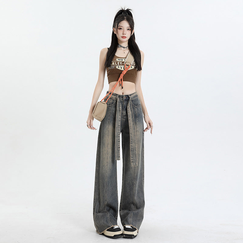 Straight Jeans Women's High Street High Waist Wide Leg Loose Slimming Pear Shapes Pants