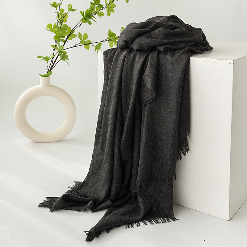 Strict Selection Summer Cotton And Linen Scarf Solid Color Simple Sun Protection