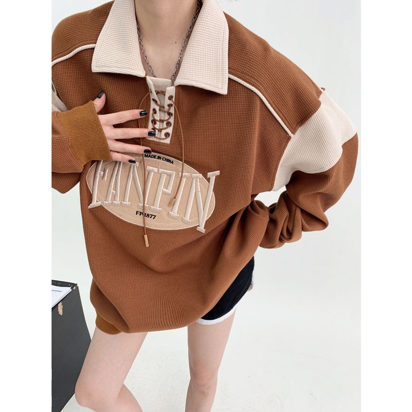 Versatile Loose Waffle Long Sleeve Sweater