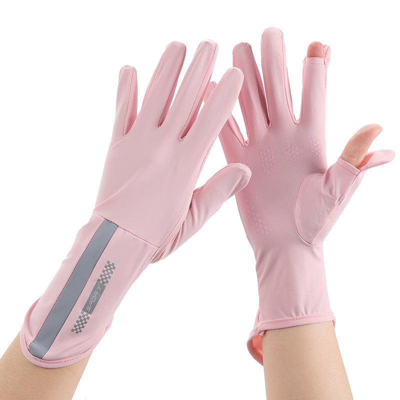 Summer Men And Women's Thin Elastic Breathable Ice Silk Sunscreen Gloves