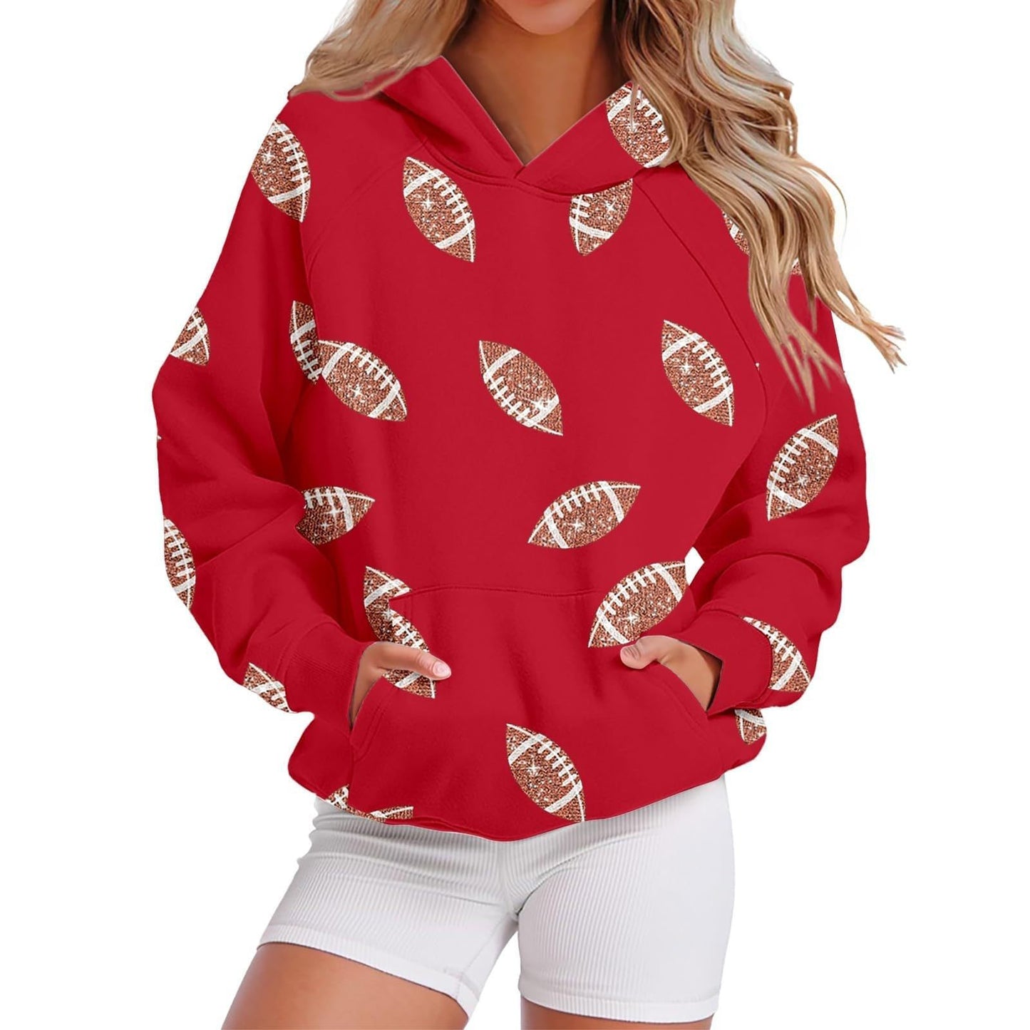 Hooded Sweatshirt With Baseball Elements Digital Design