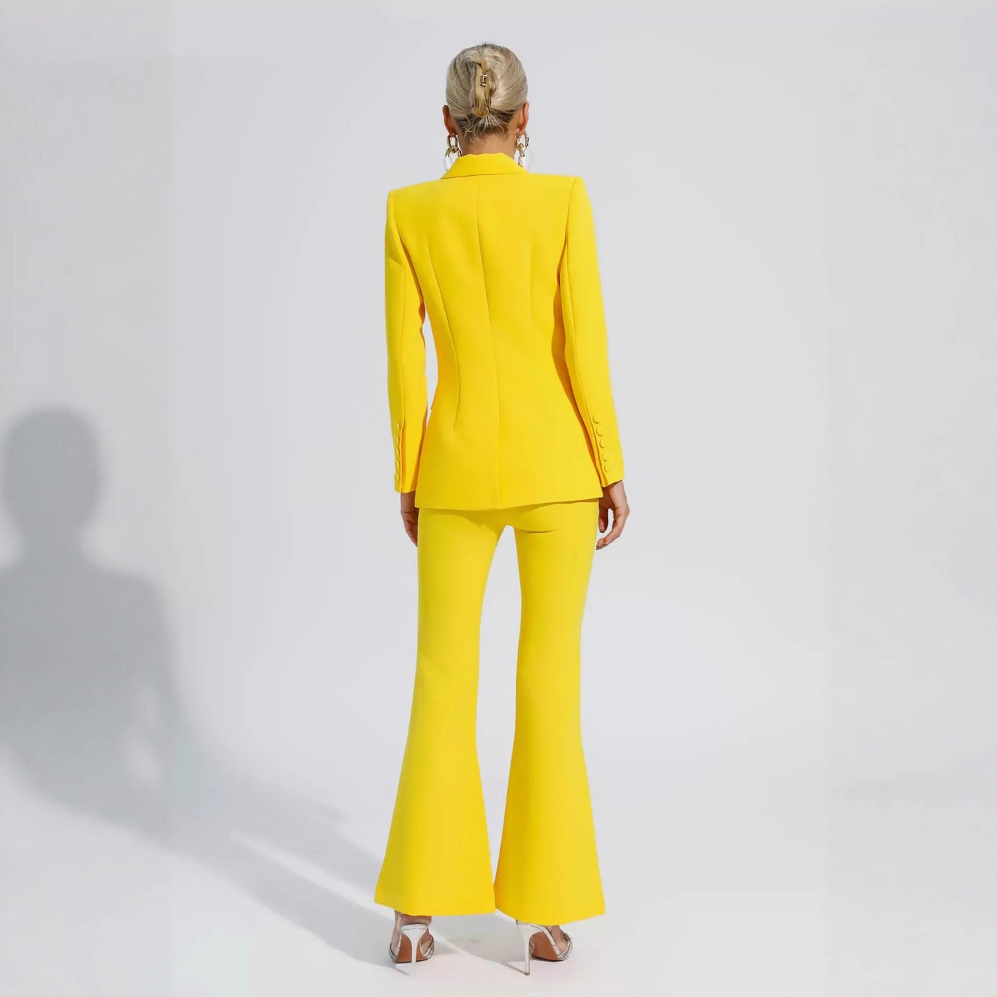 Solid-Color Casual Slim-Fit Flare Long-Sleeve Pantsuit