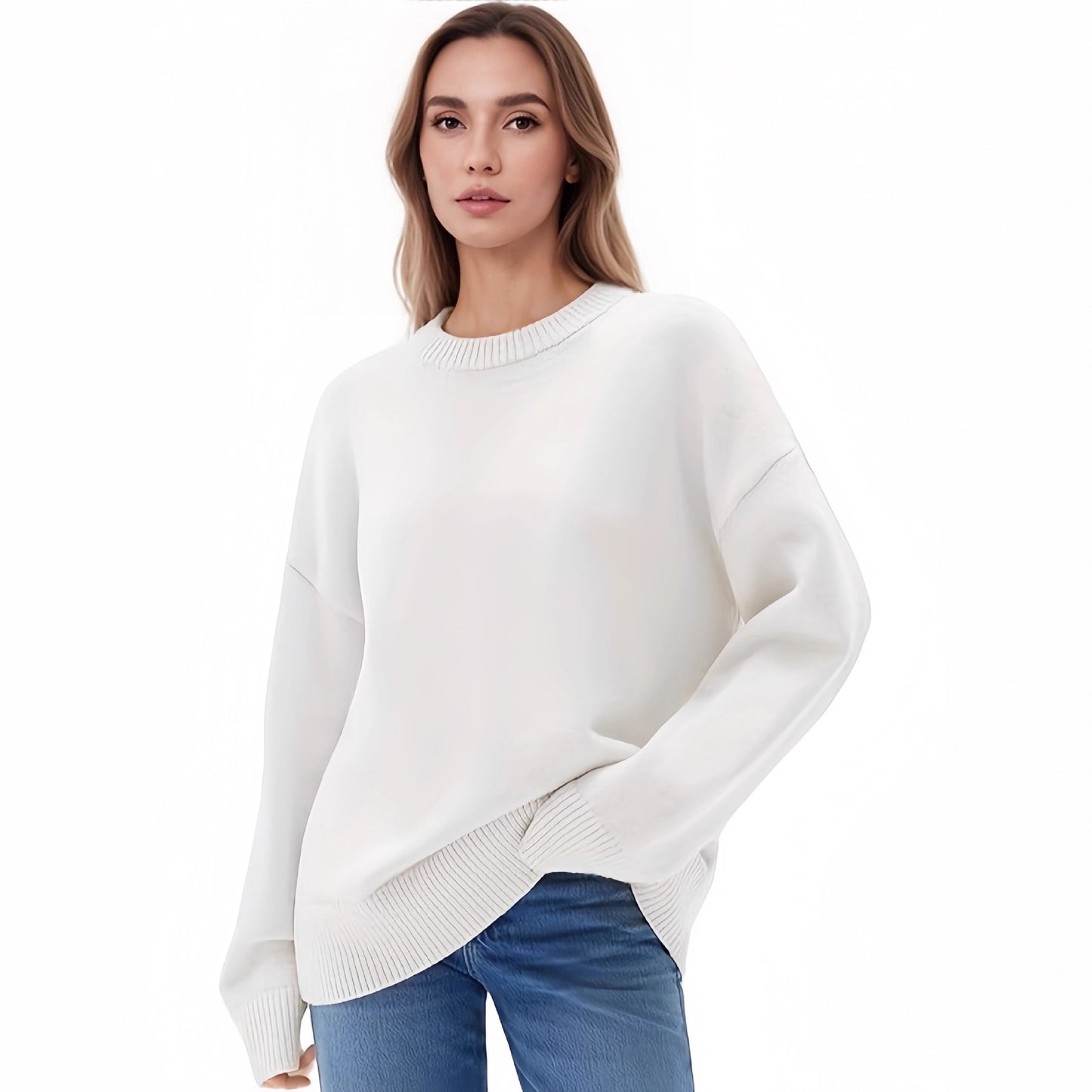 Loose Round Neck Solid Color Long-sleeved Thickened Sweater