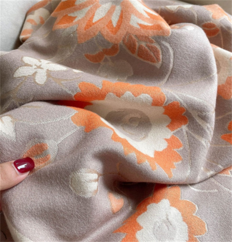 Warm Floral Jacquard Faux Cashmere Ladies Scarf