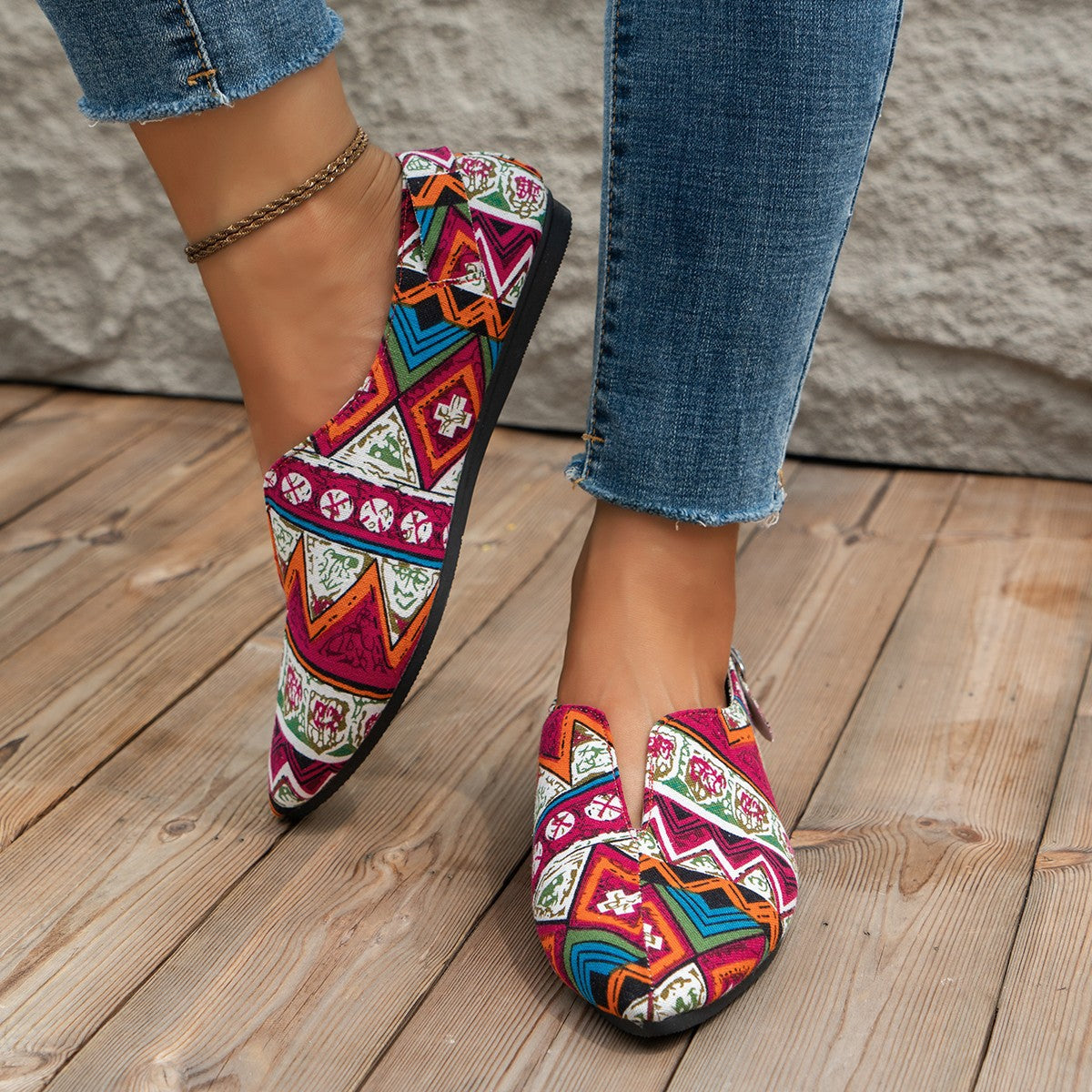 Women's Vintage One Strap Woven Flat Heel Shoes
