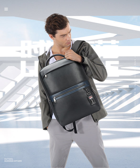 Leather Computer Business Backpack Large Capacity Multifunctional