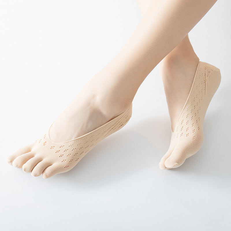 Women's Fashion Mesh Five Fingers Shallow Silicone Lace Socks