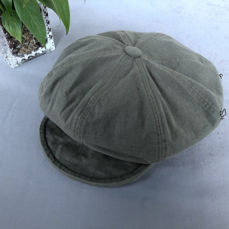 Minimalist Washed Cotton Solid Color Beret Children