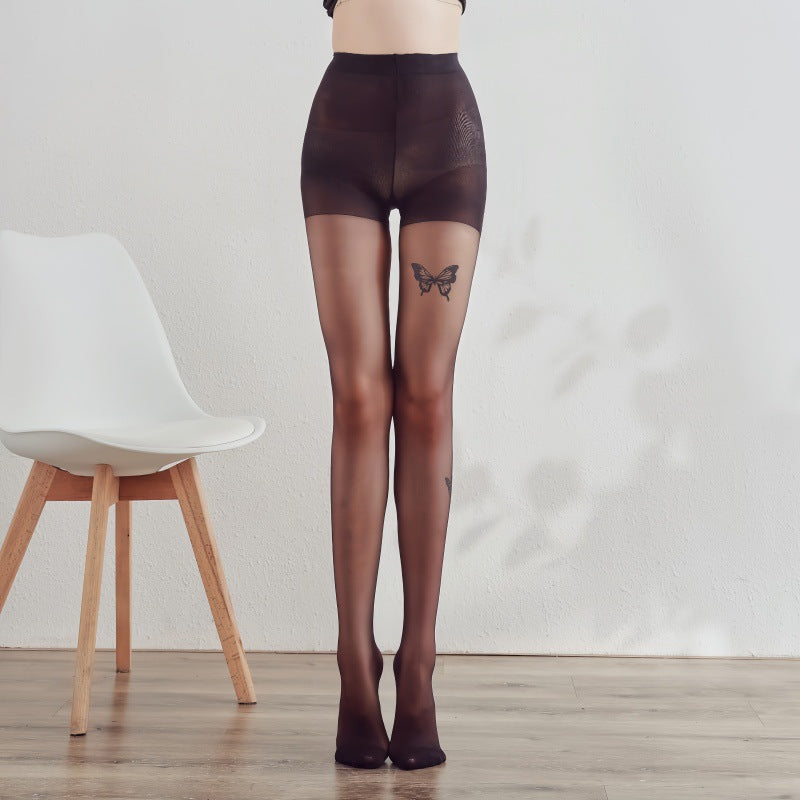 Womens Sheer Lightweight Printed Silk Stockings In Black