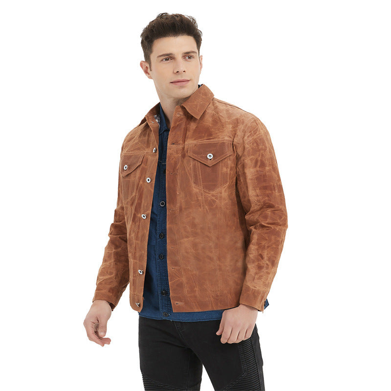 American-style Vintage Huangshi Khaki Canvas Oil Wax Jacket Amekaji Hard Coat