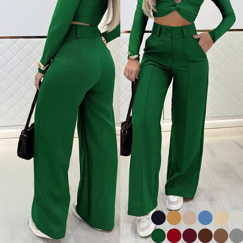 Essential Minimalist Wide-leg Pants With Double-breasted Buttons For The Office
