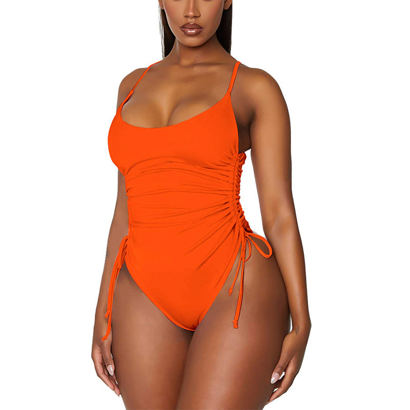 Women's Fashion Wrinkled Halter One-piece Swimsuit