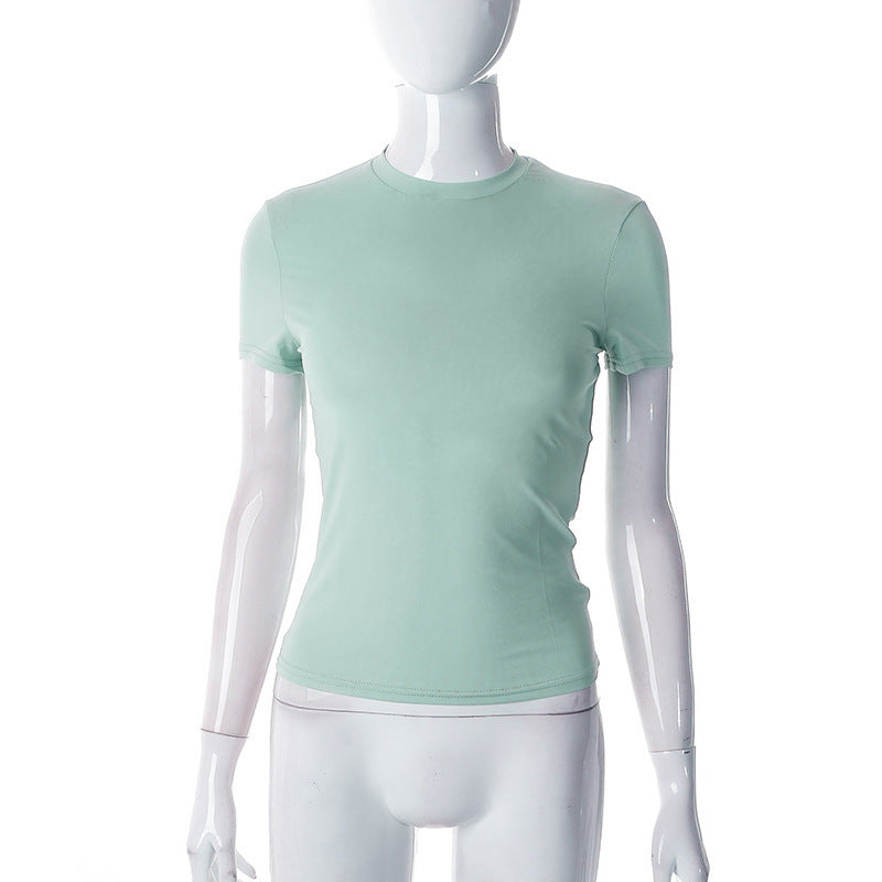 Solid Color Round Neck Short Sleeves Basic