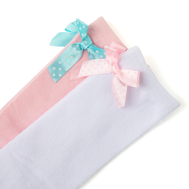 KID'S BASIC Girl's Middle Tube Solid Color Bow Princess Socks