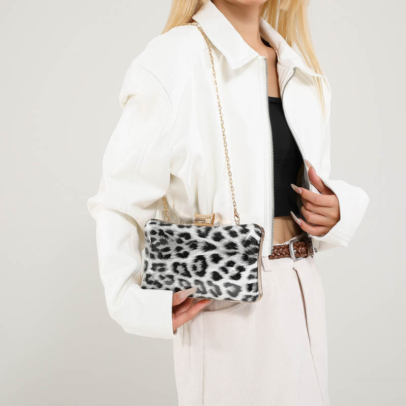 Simple And Versatile Leopard-Print Square Handbag For Socialites And Evening Events