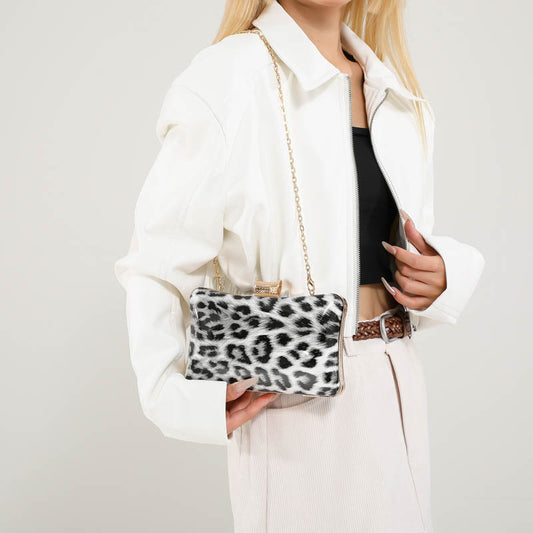 Simple And Versatile Leopard-Print Square Handbag For Socialites And Evening Events