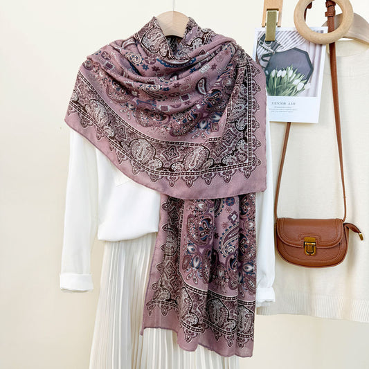 Women's High-grade Versatile Classic Pattern Travel Sun Protection Silk Scarf Shawl