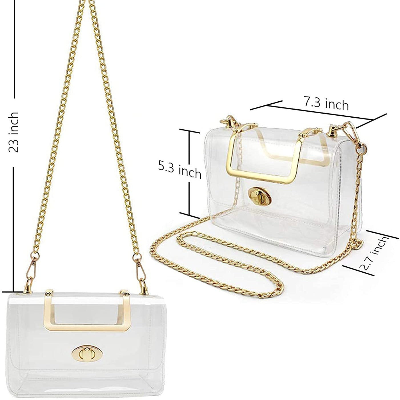 Women's Transparent Clutch Crossbody Bag One-shoulder Gold Metallic Belt