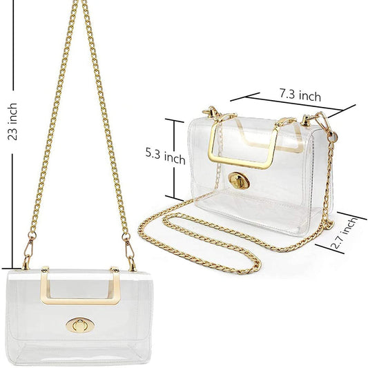 Women's Transparent Clutch Crossbody Bag One-shoulder Gold Metallic Belt