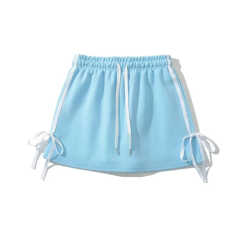 Preppy Style Lace-up Bow High Waist Slim Skirt With Underpants Anti-exposure
