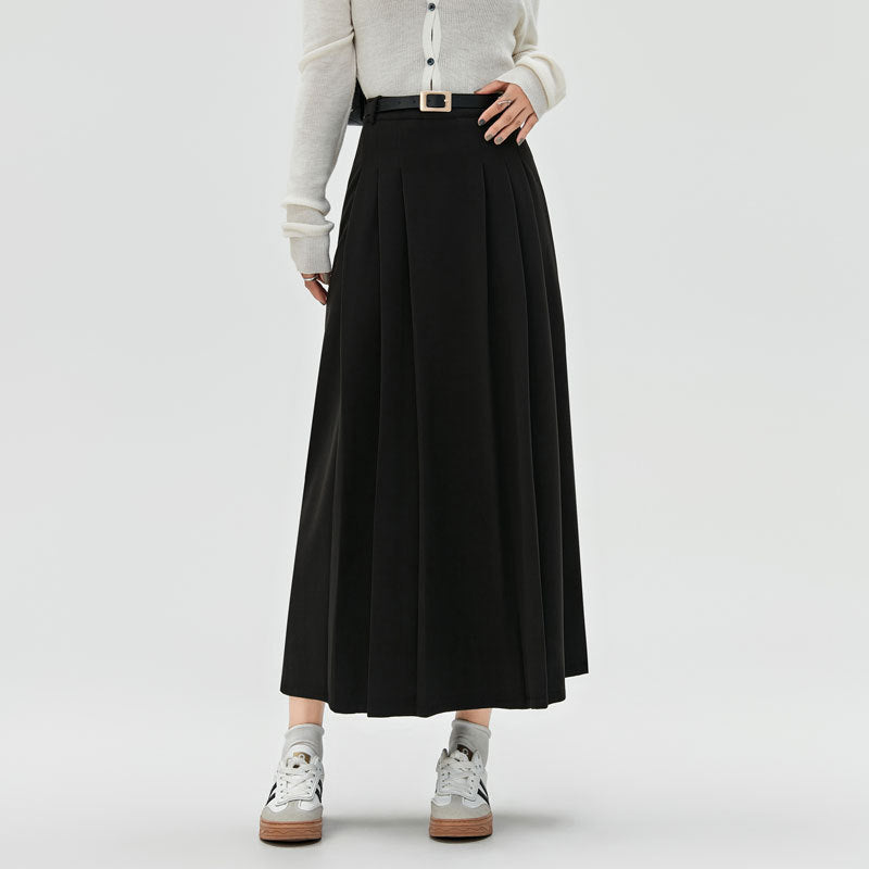 Autumn And Winter New Mid-length High-waisted Slimming A-line Maxi Skirt With Drape