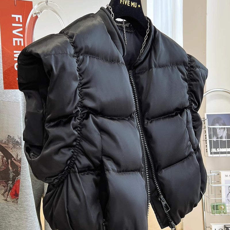 Autumn And Winter New Down Cotton Flying Shoulder High Waist Short Vest