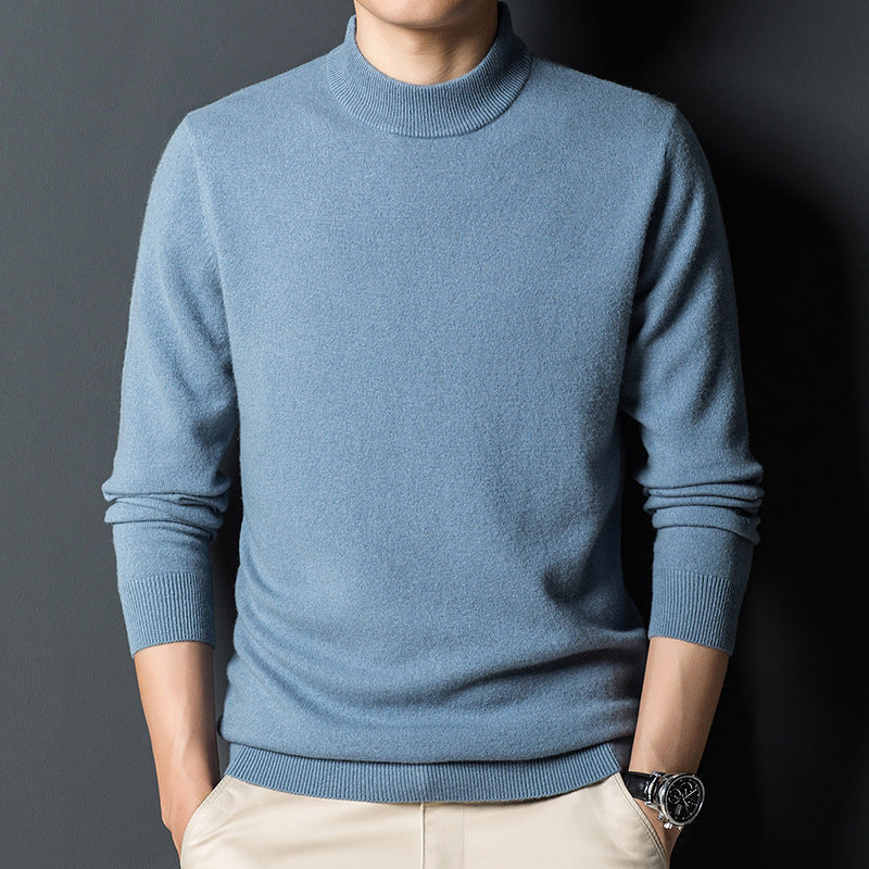 Mens Casual Slim-fit Long-sleeve Mock-neck Top