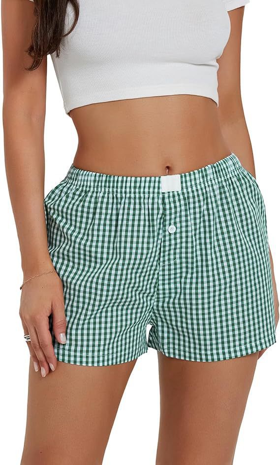 Feriedetaljeret skotskternet strandshorts til kvinder – løse afslappede bukser