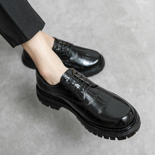 Men's Leather Shoes With Thick Sole And Increased Height