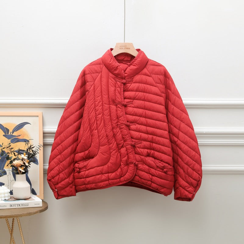 Autumn And Winter Ethnic Style Buckle White Duck Down Coat