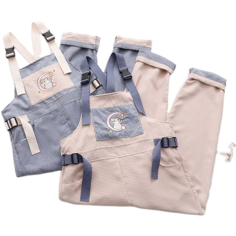 Corduroy Overalls Loose High Waist Straight Sweet