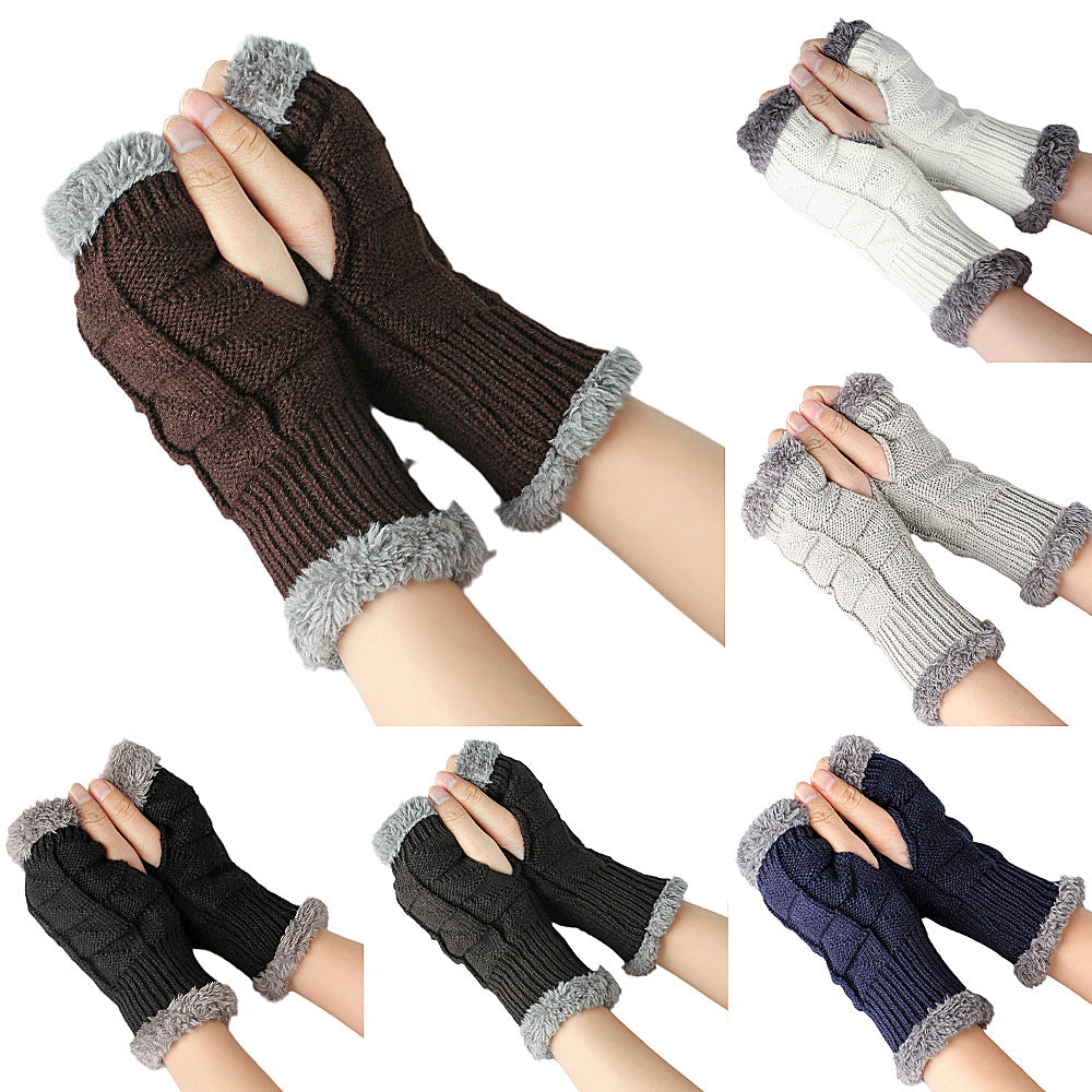 Plush Gloves Knitted Wool Women's Warmth
