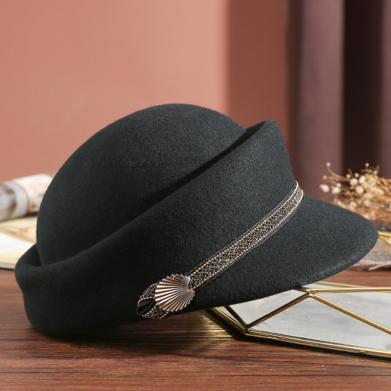 Woolen Flat-top Peaked Cap Army Leisure