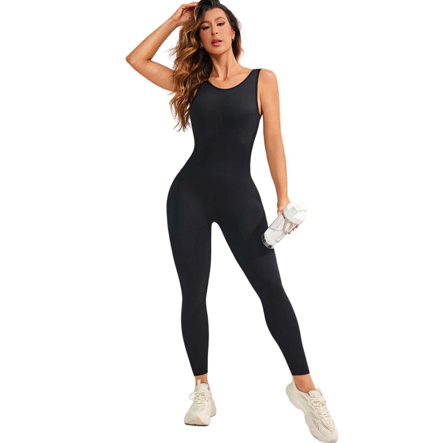 Seamless Deep V-Neck Butt-Lifting Back-Slimming Yoga Fitness Jumpsuit