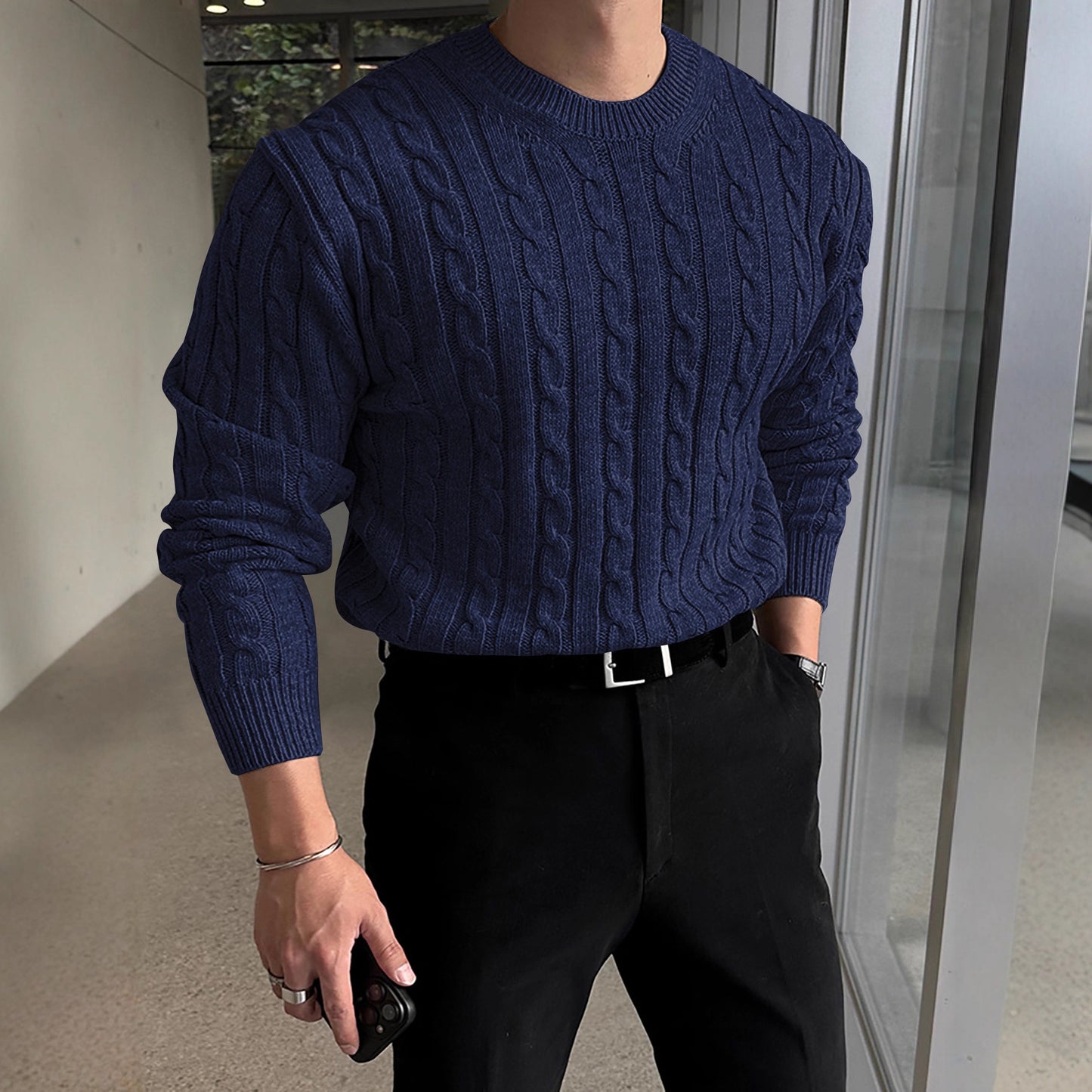 Efterår og vinter ny varm tyk nål rullekrave sweater til mænd