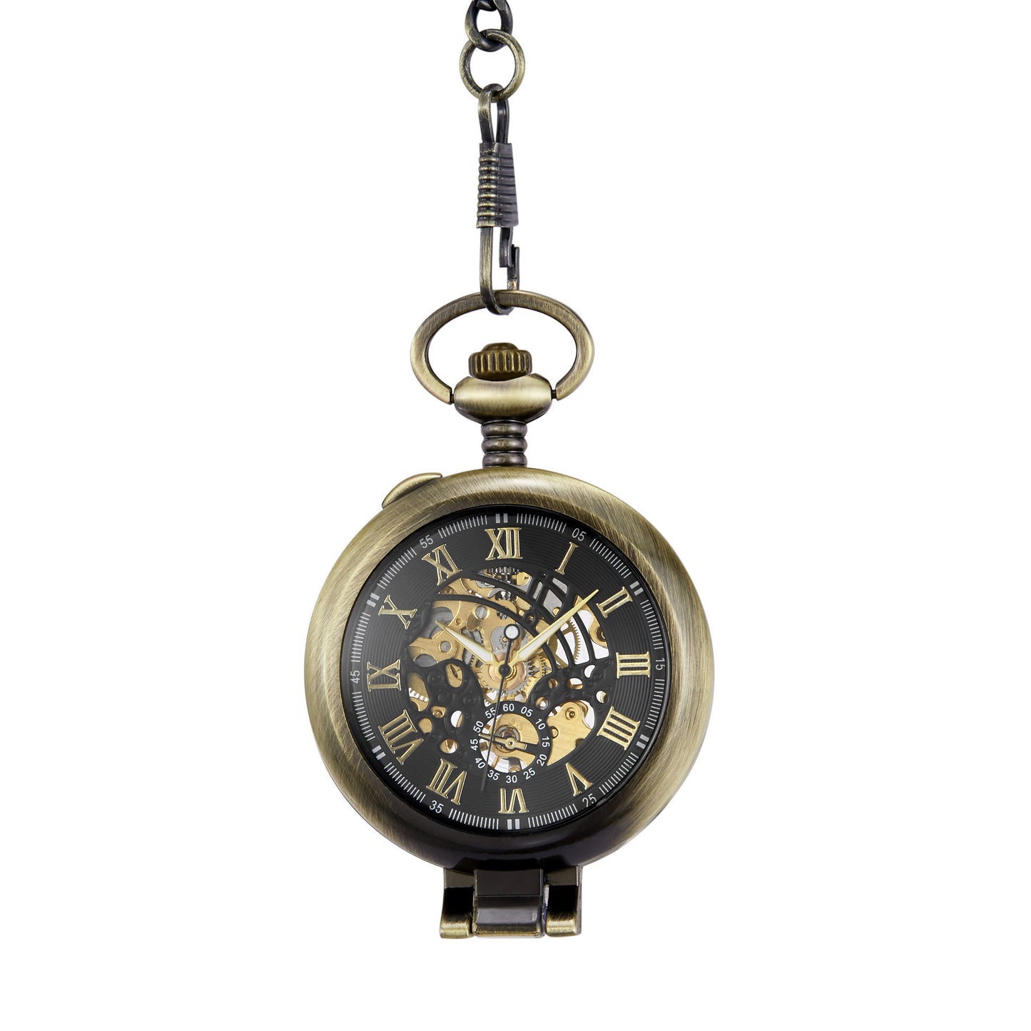 Hollowed-out Magnifying-glass Flip Mechanical Pocket Watch