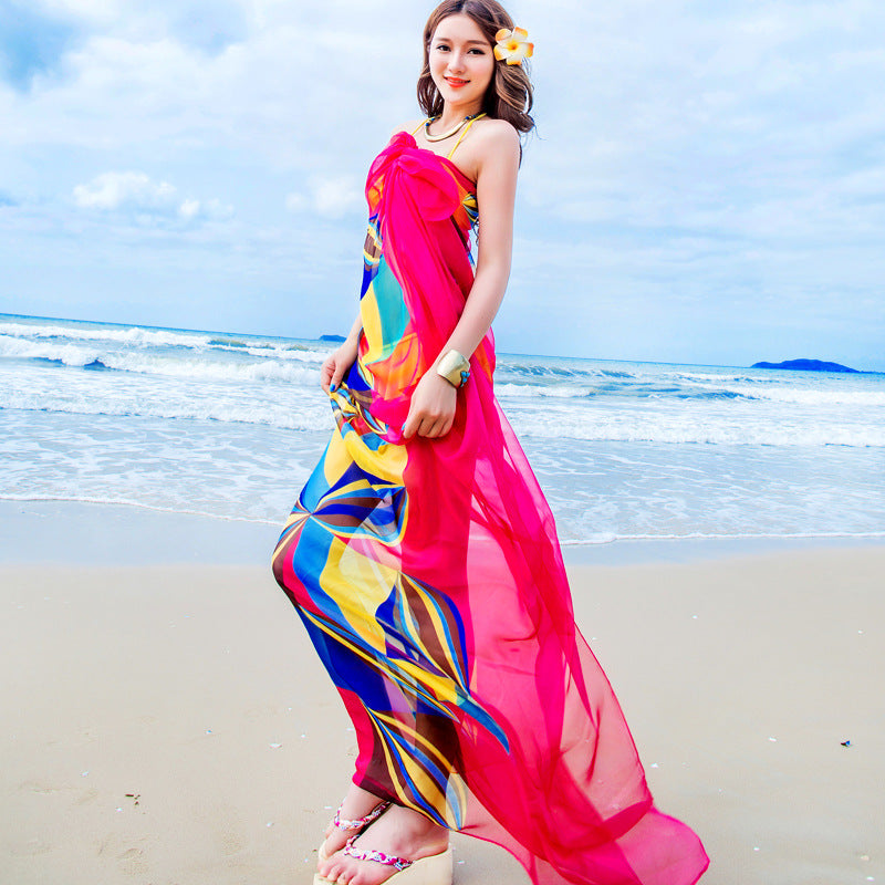 Silk Scarf Super Long Printed Scarf Sun Protection