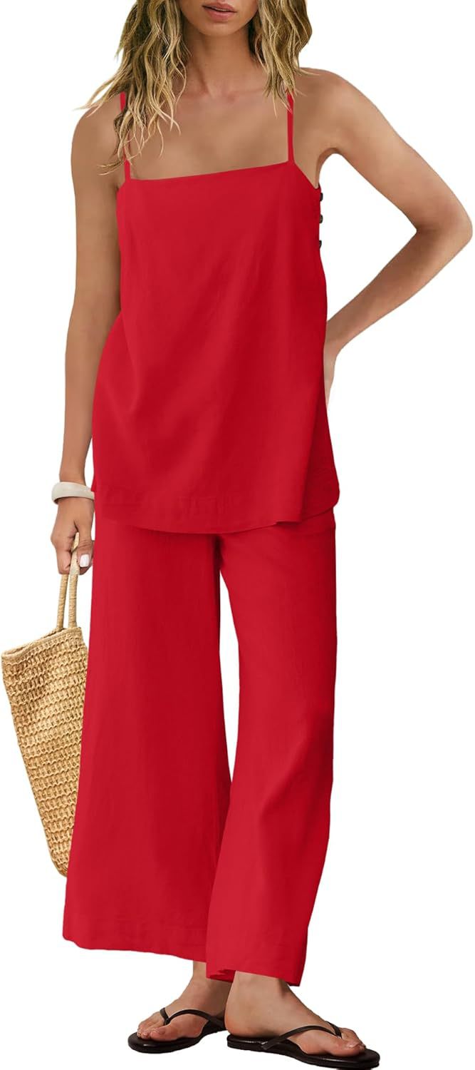 Fashionable Casual Womens Spaghetti-Strap Tank Top And Pants Set