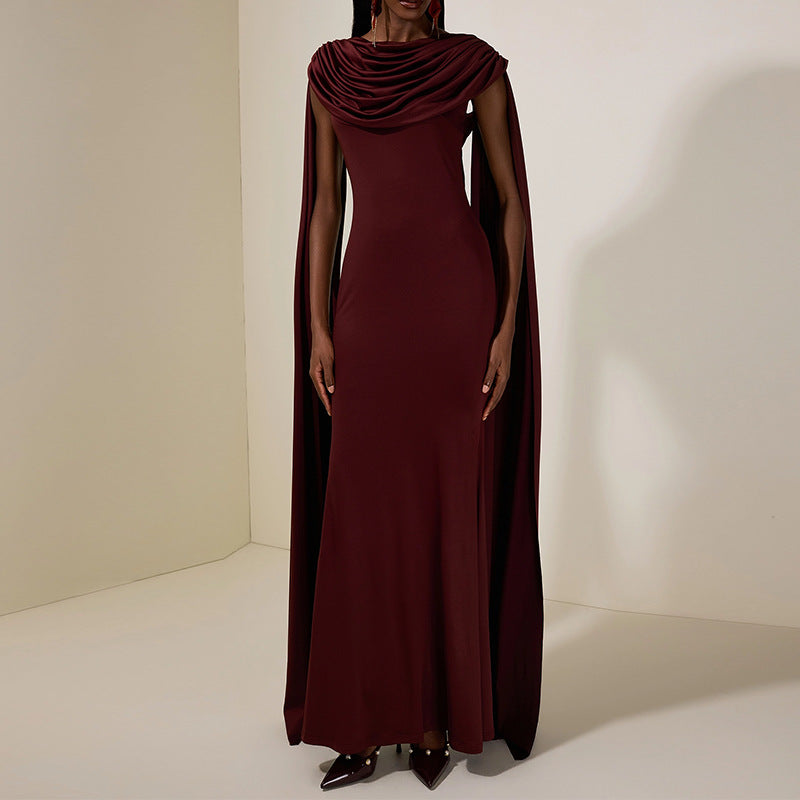 Womens Sleeveless Pleated Elegant Sheath Deep Red Dress