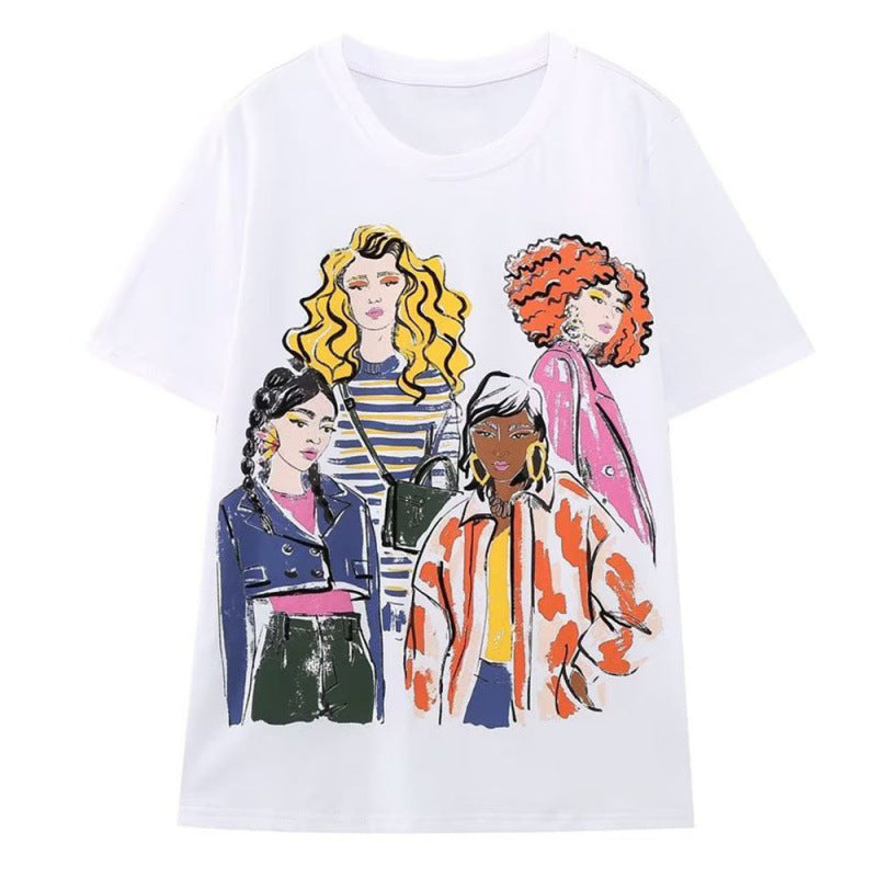 Casual Fashion Crew-neck Short-sleeve Top Girls 3D-printed T-shirt