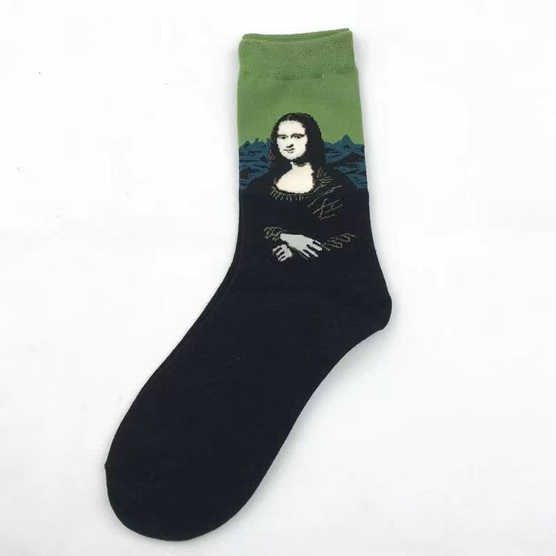 Trendy Mid-calf Length Socks Preppy Style Stockings Artistic Illustration Socks