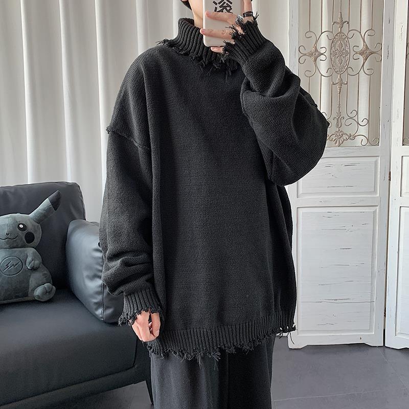 Half High Neck Ripped Sweater Autumn And Winter Knitting