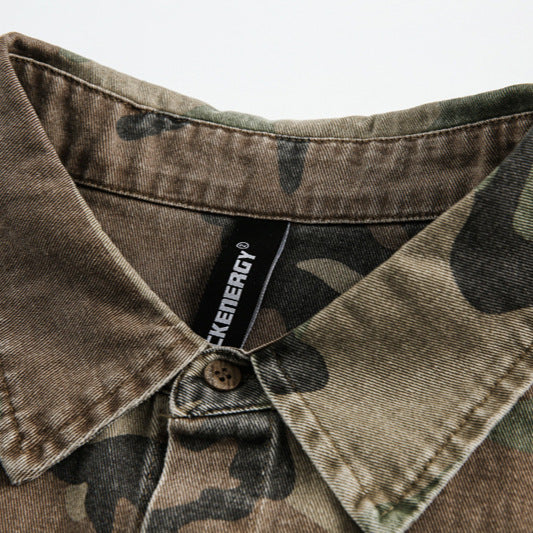 Coat Vintage Splash-ink Distressed Camouflage Shirt For Men