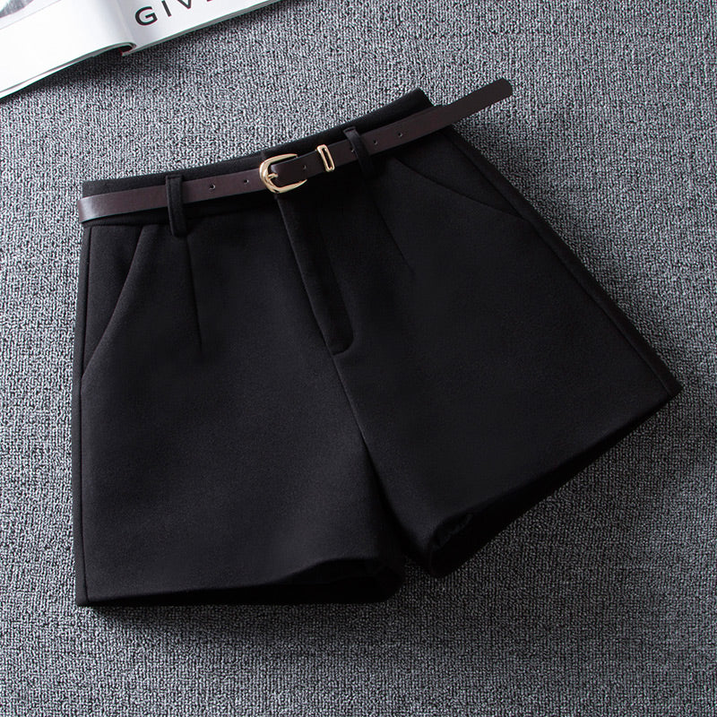 Fashion Solid Color High Waist Woolen Shorts