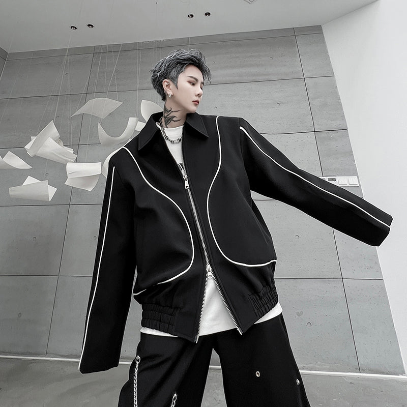 Niche Clash Of Colors Double Zipper Design Sense Jacket Men