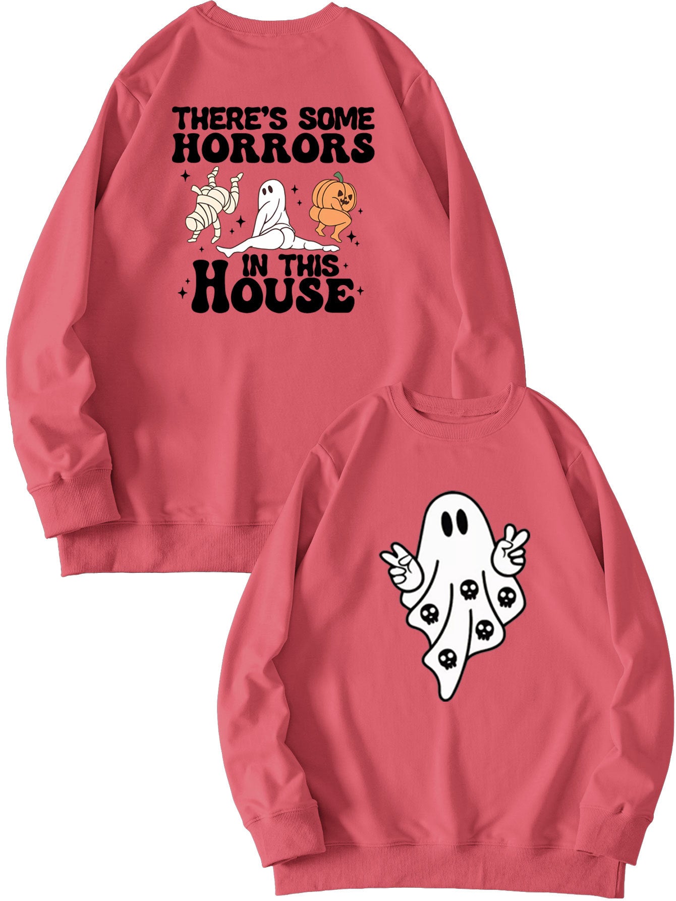 Women's Fashion Casual THERE'S SOME HORRORS Printed Pullover Long Sleeve Sweater
