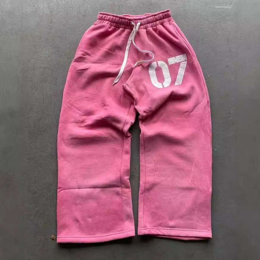Letter Printed Printed Trousers Elastic Waist Loose Male And Female Trendy Brand Sweatpants