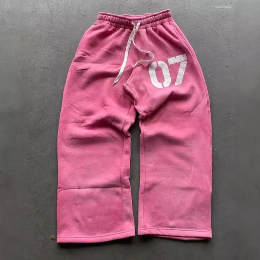 Letter Printed Printed Trousers Elastic Waist Loose Male And Female Trendy Brand Sweatpants