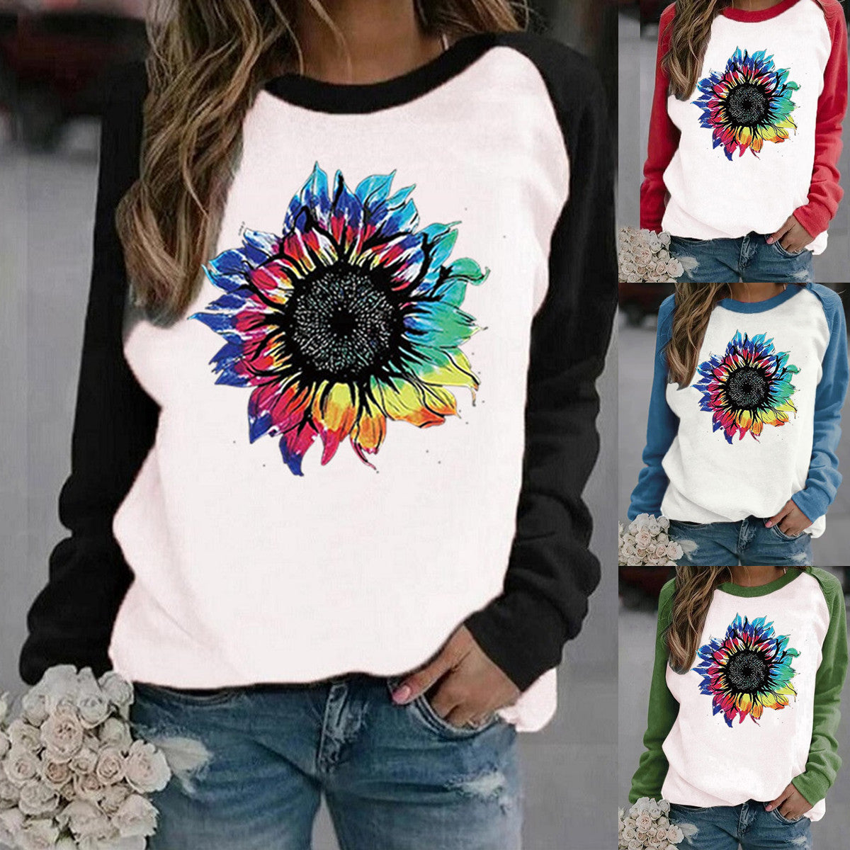 Vinter Ny Raglan Pullover Fritids Hættetrøje i fleece med tryk