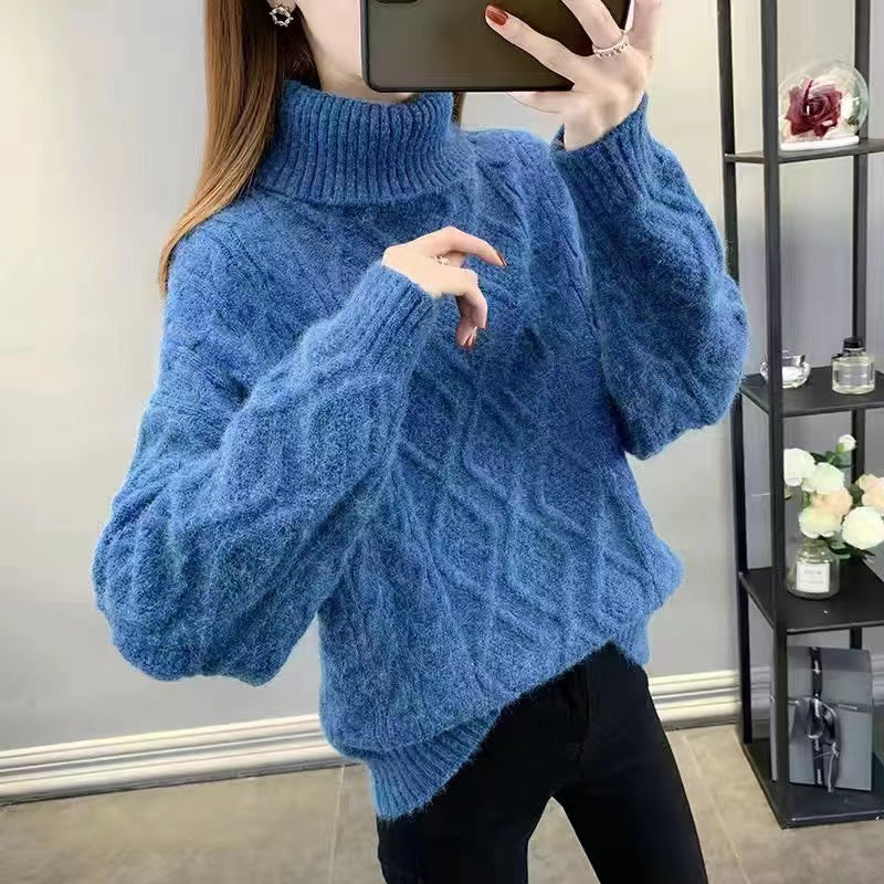 Women's Two-lapel Korean Style Lazy Style Solid Color Thick Twist Sweater